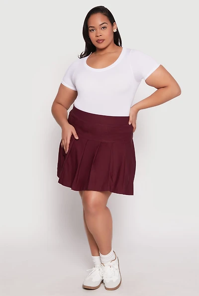 Womens Plus Size High Waist Pleated Skirt, Burgundy, Size 1X