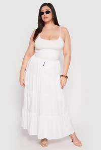 Womens Plus Size Almost Famous Tiered Maxi Skirt, White, Size 1X