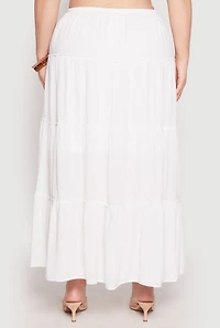 Womens Plus Size Almost Famous Tiered Maxi Skirt, White, Size 1X