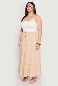 Womens Plus Size Almost Famous Tiered Maxi Skirt, Khaki, Size 2X