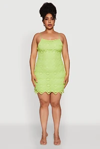 Womens Plus Size Chic Crochet Scoop Neck Cami Dress, Green, Size 2X