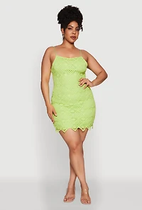 Womens Plus Size Chic Crochet Scoop Neck Cami Dress, Green, Size 2X