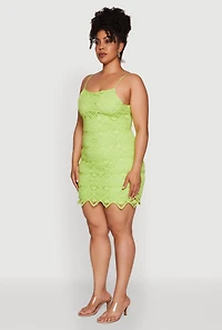 Womens Plus Size Chic Crochet Scoop Neck Cami Dress, Green, Size 2X