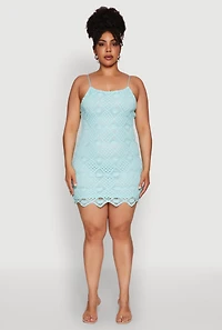 Womens Plus Size Chic Crochet Scoop Neck Cami Dress, Blue, Size 3X