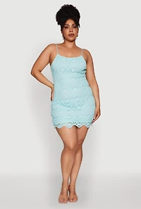 Womens Plus Chic Crochet Scoop Neck Cami Dress, 1X