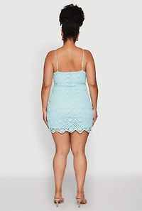 Womens Plus Size Chic Crochet Scoop Neck Cami Dress, Blue, Size 3X