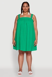 Womens Plus Gauze Knit Square Neck Babydoll Dress with V Back,