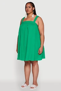 Womens Plus Size Gauze Knit Square Neck Babydoll Dress with V Back, Green, Size 1X