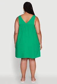 Womens Plus Size Gauze Knit Square Neck Babydoll Dress with V Back, Green, Size 1X