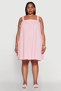 Plus Gauze Knit Square Neck Babydoll Dress with V Back