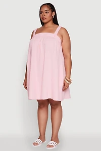 Womens Plus Size Gauze Knit Square Neck Babydoll Dress with V Back, Pink, Size 3X