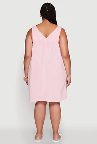 Womens Plus Size Gauze Knit Square Neck Babydoll Dress with V Back, Pink, Size 3X