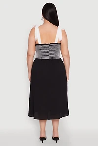 Womens Plus Smocked Tie Shoulder Midi Dress,