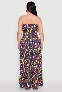 Womens Plus Size House Plant Print Tiered Maxi Dress, Multi, Size 1X