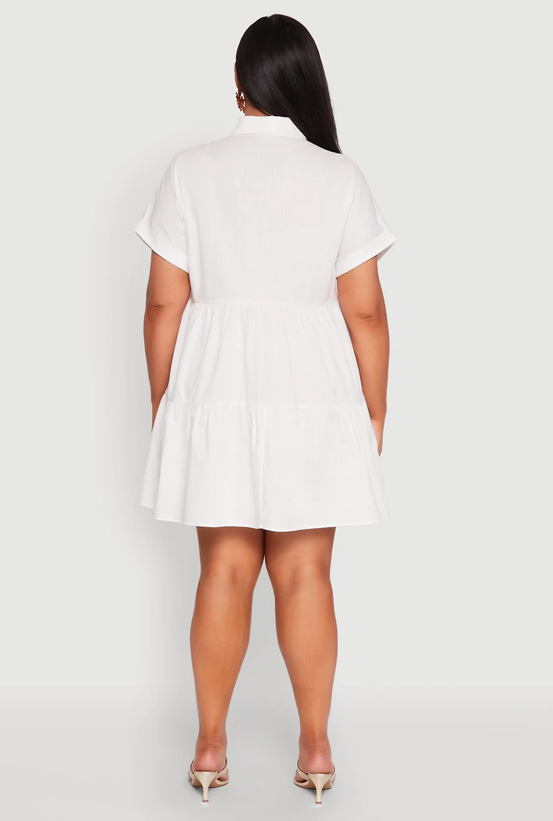 Womens Plus Size Tiered Mini Dress, White, Size 2X