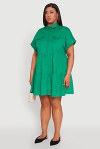 Womens Plus Size Tiered Mini Dress, Green, Size 2X