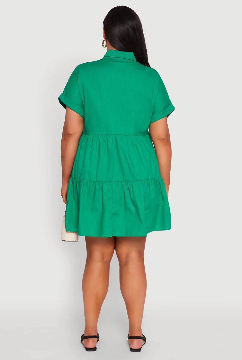 Womens Plus Size Tiered Mini Dress, Green, Size 2X