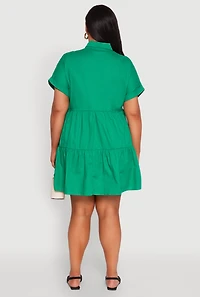 Womens Plus Size Tiered Mini Dress, Green, Size 2X