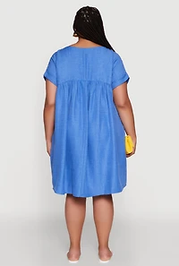 Womens Plus Size Chic Sundress with Pockets and Scoop Neck, Blue, Size 3X