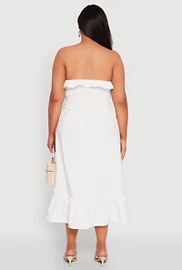Womens Plus Size Ruffle Trim Tiered Midi Dress, White, Size 3X