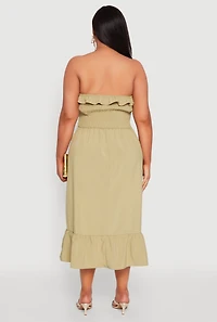 Womens Plus Size Ruffle Trim Tiered Midi Dress, Green, Size 3X