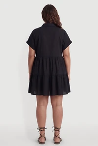 Plus Ruffle Tiered Button Front Shirt Dress