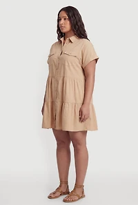 Plus Ruffle Tiered Button Front Shirt Dress