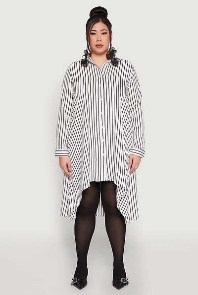 Womens Plus Size Striped High Low Hem Shirt Dress, Multi, Size 2X