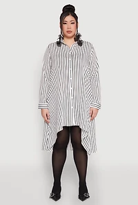 Womens Plus Size Striped High Low Hem Shirt Dress, Multi, Size 2X