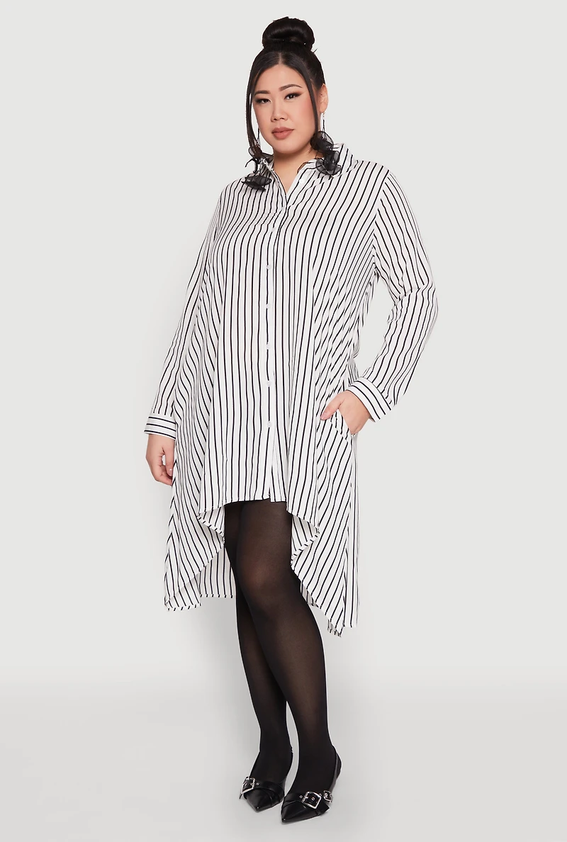 Womens Plus Size Striped High Low Hem Shirt Dress, Multi, Size 2X