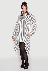 Womens Plus Size Striped High Low Hem Shirt Dress, Multi, Size 2X