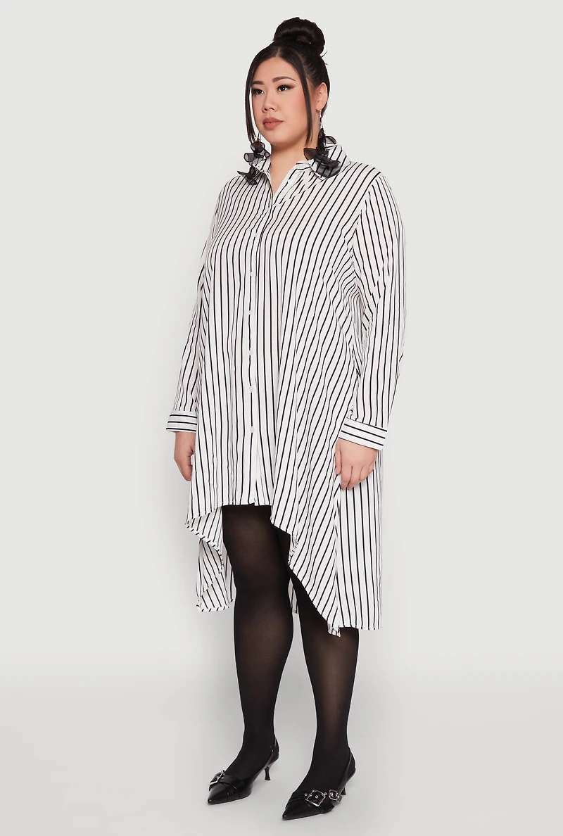 Womens Plus Size Striped High Low Hem Shirt Dress, Multi, Size 2X