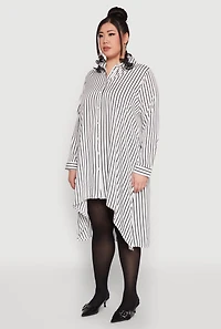 Womens Plus Size Striped High Low Hem Shirt Dress, Multi, Size 2X