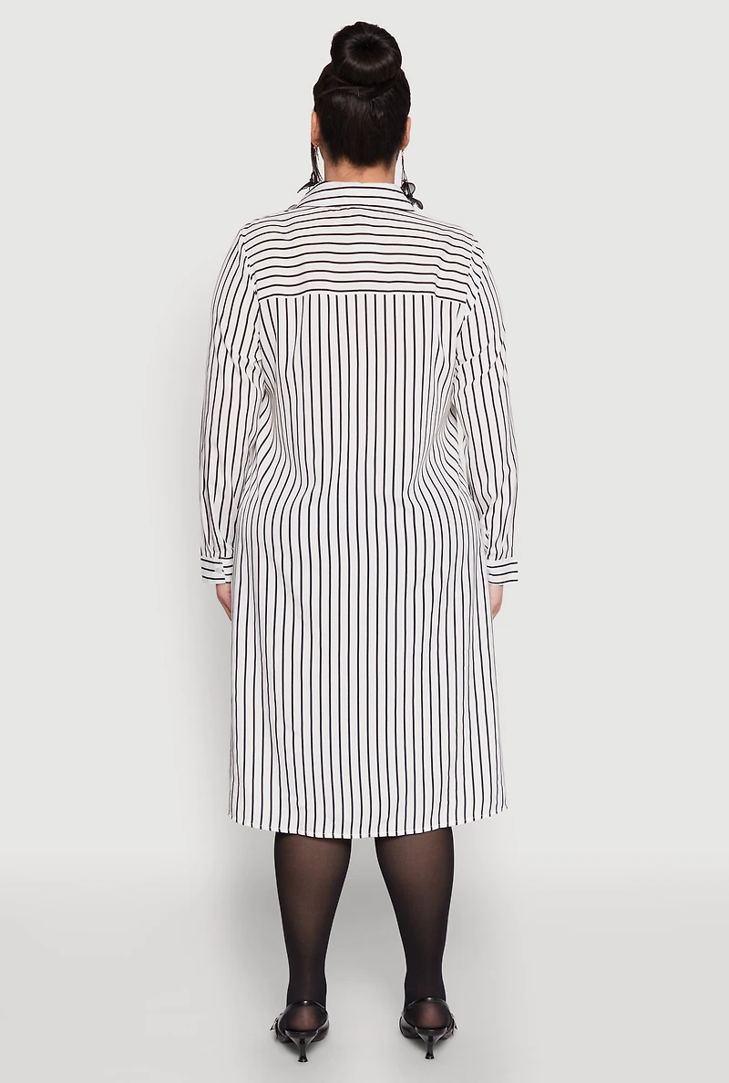 Womens Plus Size Striped High Low Hem Shirt Dress, Multi, Size 2X