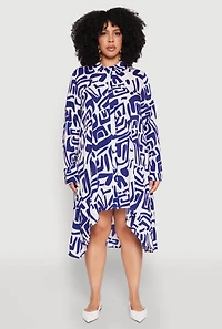 Plus Abstract Patterned High Low Shirt Dress