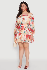 Womens Plus Off The Shoulder Tiered Dress, Multi,