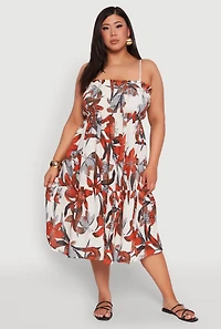 Womens Plus Size Floral Print Smocked Tiered Midi Dress, Multi, Size 2X
