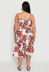 Womens Plus Size Floral Print Smocked Tiered Midi Dress, Multi, Size 2X