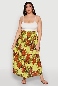 Womens Plus Floral Print Smocked Tiered Midi Dress,