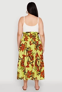 Womens Plus Floral Print Smocked Tiered Midi Dress,