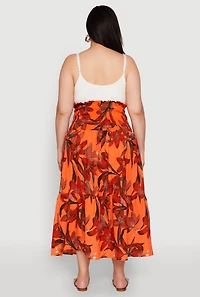 Womens Plus Size Floral Print Smocked Tiered Midi Dress, Orange, Size 3X