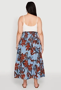 Womens Plus Size Floral Print Smocked Tiered Midi Dress, Blue, Size 2X