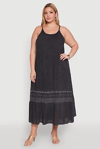 Womens Plus Size Ruffle Trim Maxi Dress, Grey, Size 1X