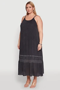 Womens Plus Size Ruffle Trim Maxi Dress, Grey, Size 1X