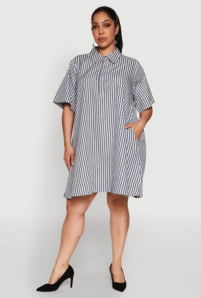 Womens Plus Size Striped Short Sleeve Dress, Multi, Size 1X