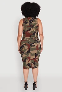 Plus Zip Front Belted Cargo Dress