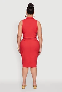 Womens Plus Size Zip Front Belted Cargo Dress, Red, Size 1X