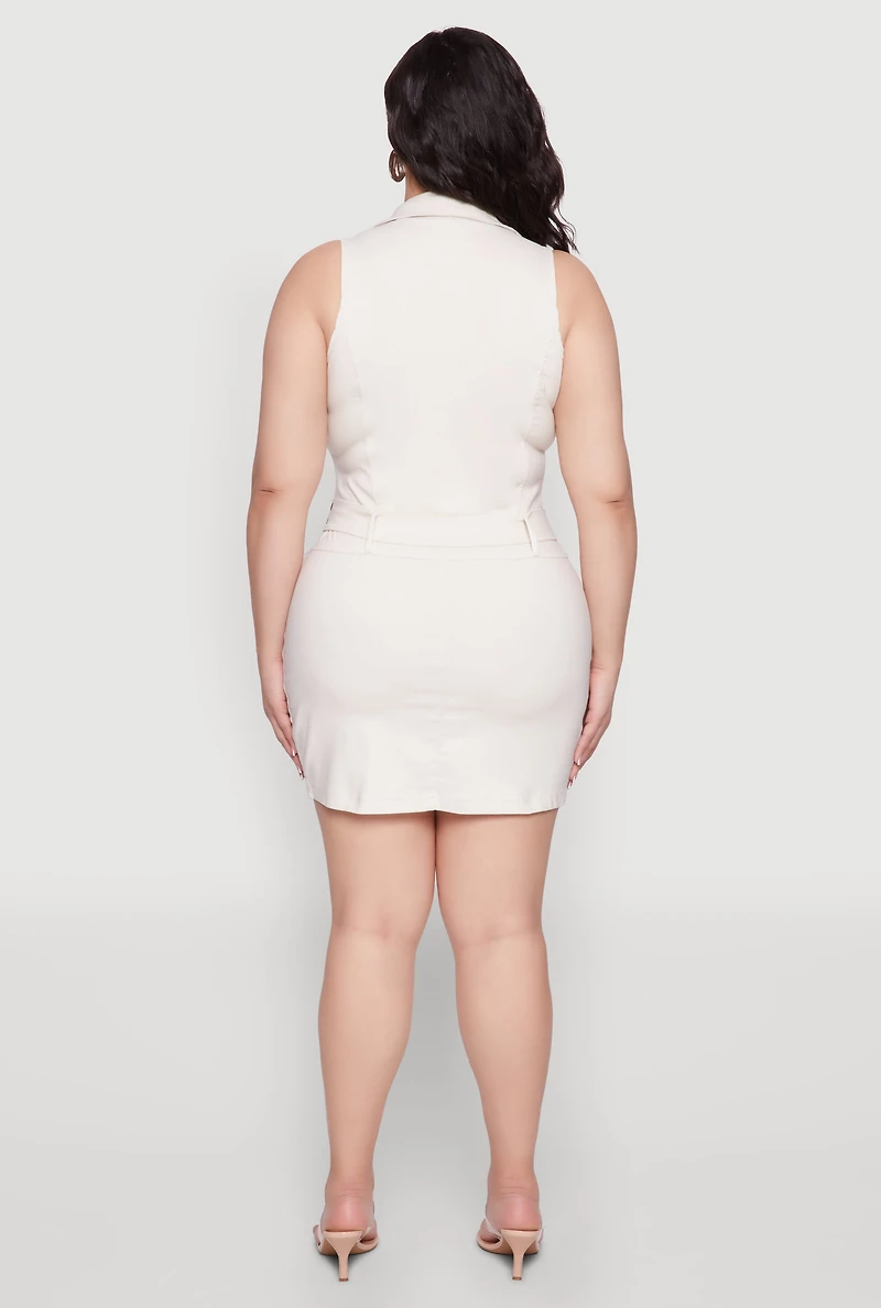 Womens Plus Size Collared Cargo Pocket Dress, White, Size 3X