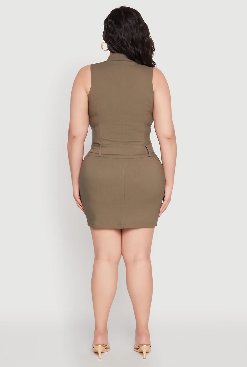 Womens Plus Size Collared Cargo Pocket Dress, Green, Size 1X