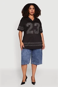 Plus Rhinestone Graphic Football Jersey